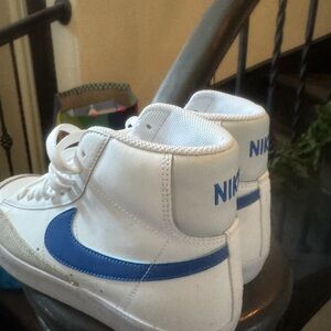 Nike Kids White and Blue High-Top Sneakers